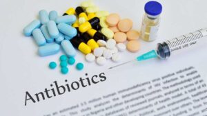Assorted antibiotic tablets and capsules– medication that can disrupt gut microbiome balance