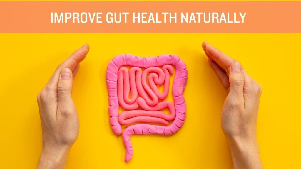 Healthy balanced meal with fruits, vegetables, nuts, and yogurt – natural foods to improve gut health