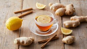 Soothing anti-inflammatory ginger tea served warm, a natural digestive drink that reduces bloating and supports gut health.