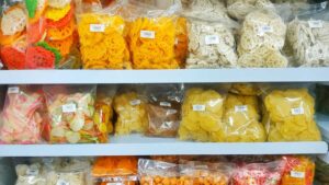 Packaged snacks with preservatives and additives bad for gut health.