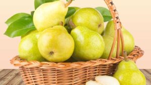 Juicy pears are rich in fiber and natural sorbitol for constipation relief