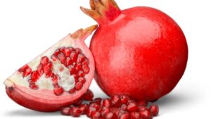Open pomegranate showing red juicy arils – polyphenol-rich fruit that boosts gut microbiome