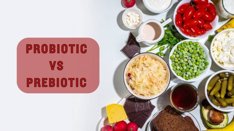 Selection of probiotic vs prebiotic foods for gut health.